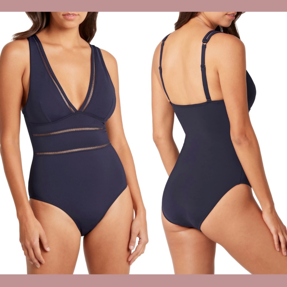NEW SEA LEVEL [ 6 US  ] Spliced One-Piece Swimsuit‎ in Blue